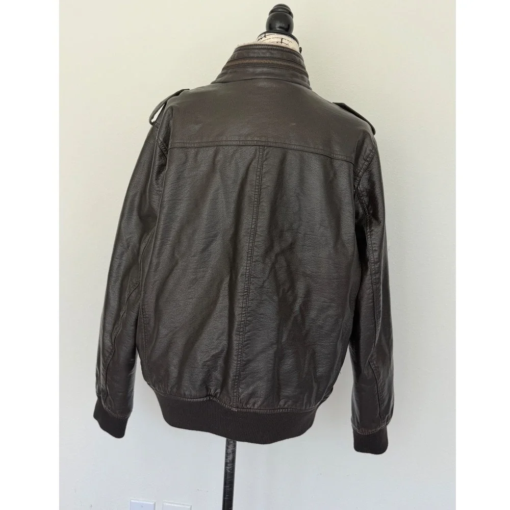 Levis Mens Faux Leather Sherpa Lined Bomber Jacket‎ Dark Brown Military Large